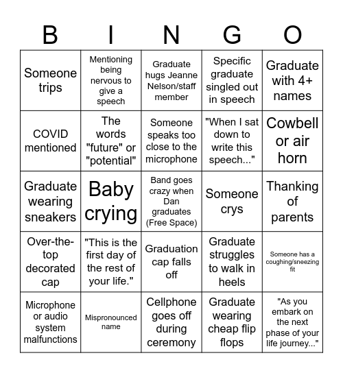 Graduation Bingo Card