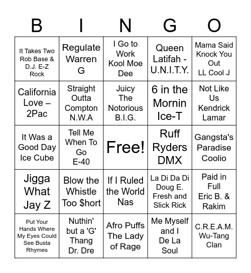 West Coast vs. East Coast Bingo Card