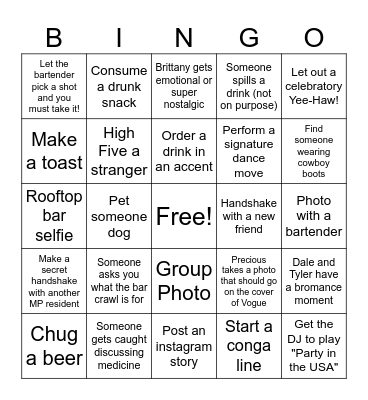 MP Bar Crawl Bingo Card