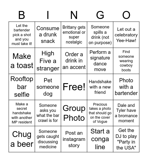 MP Bar Crawl Bingo Card