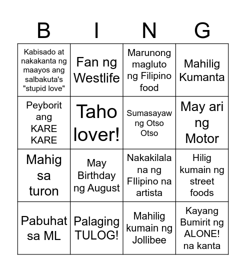 Untitled Bingo Card