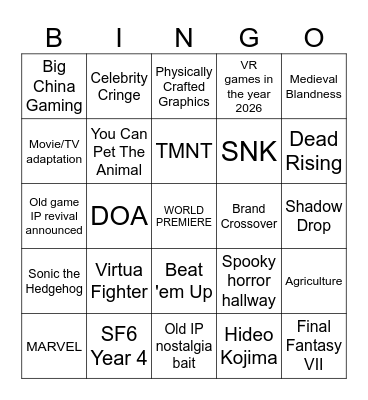Summer Game Fest 2026 Bingo Card