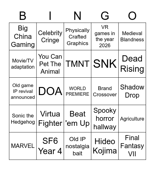 Summer Game Fest 2026 Bingo Card