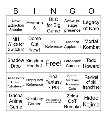 Summer Game Fest '26 Bingo Card