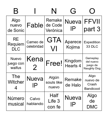 Summer Game Fest 2026 Bingo Card