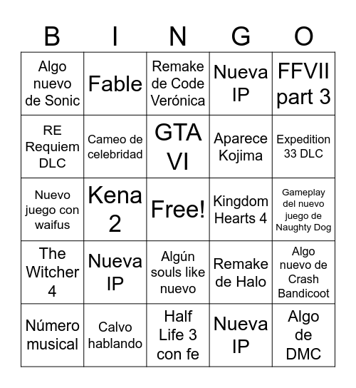 Summer Game Fest 2026 Bingo Card