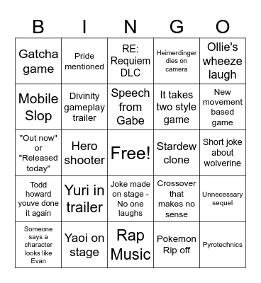 SGF 26 Bingo Card