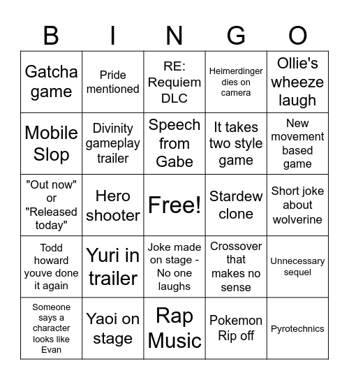 SGF 26 Bingo Card