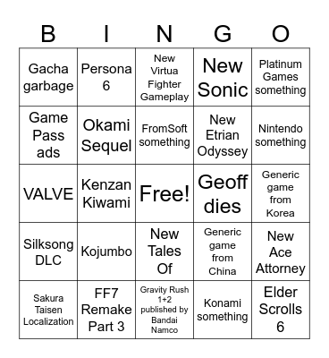 Summer Game Fest 2026 Bingo Card
