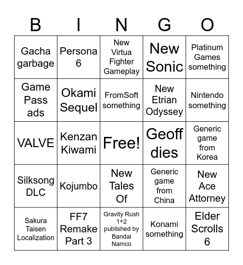 Summer Game Fest 2026 Bingo Card