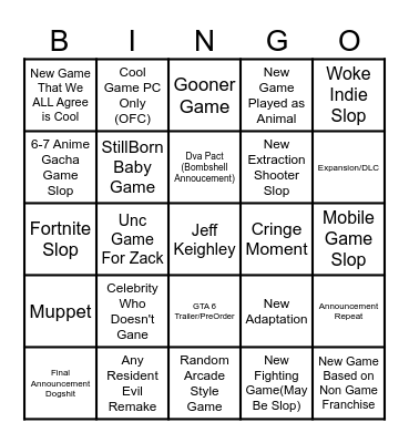 Summer Games Fest 2026 Bingo Card
