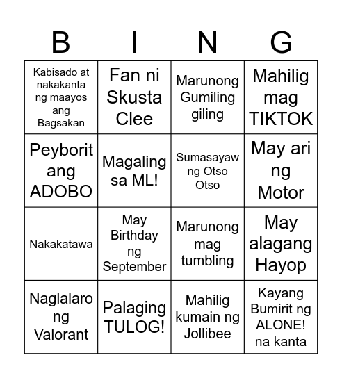 Untitled Bingo Card