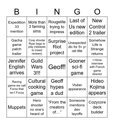 Summer Games Fest 2026 Bingo Card