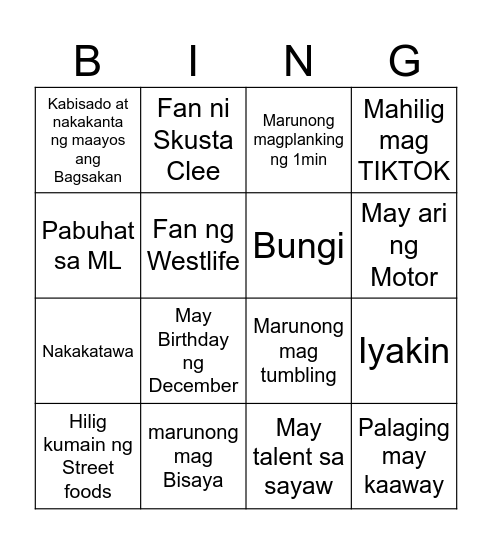 Untitled Bingo Card