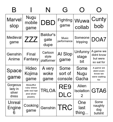 Summer Game Fest Bingo Card
