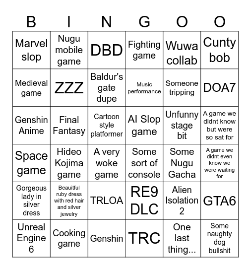 Summer Game Fest Bingo Card
