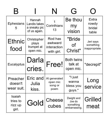 Wedding Bingo Card