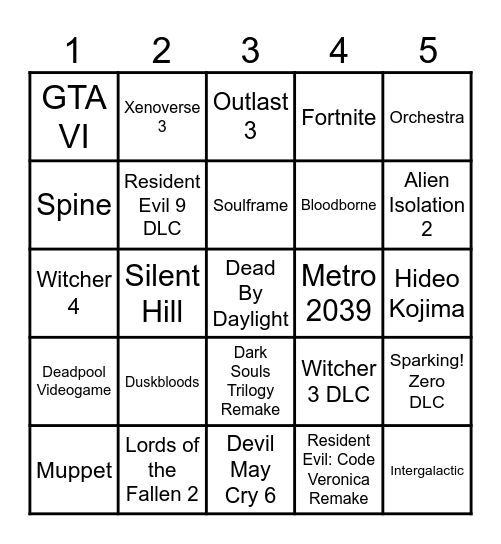Summer Game Fest 2026 Bingo Card