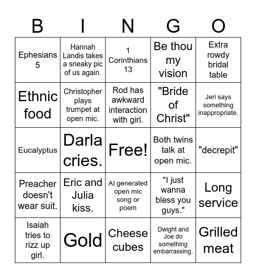 Wedding Bingo Card