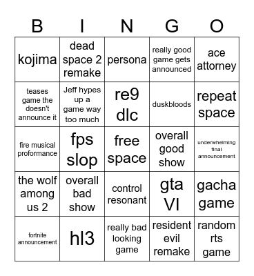 Sumer games fest Bingo Card