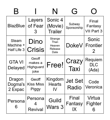 Summer Game Fest 2025 Bingo Card
