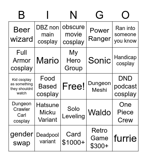 Fan Fusion Bingo Card
