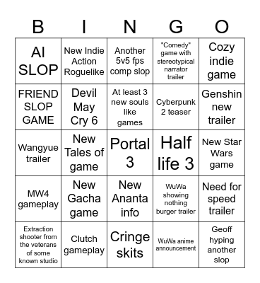 Summer Game Fest Bingo Card