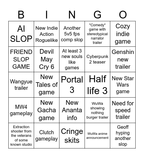 Summer Game Fest Bingo Card