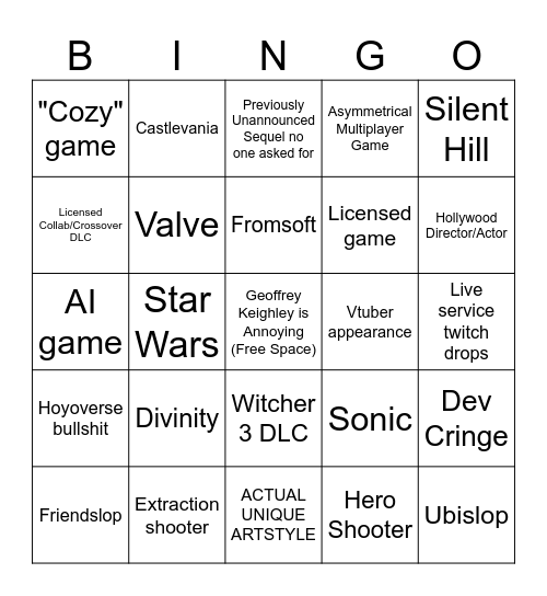 Geoff Fest 2026 Bingo Card