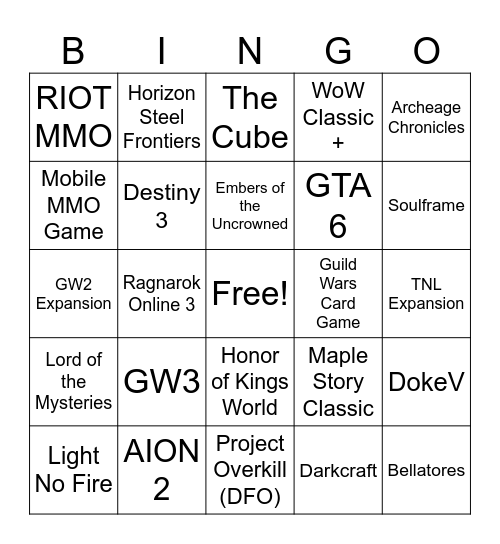 SGF Bingo Card