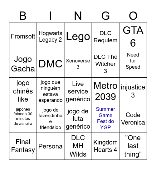 Bingo State of Play Bingo Card