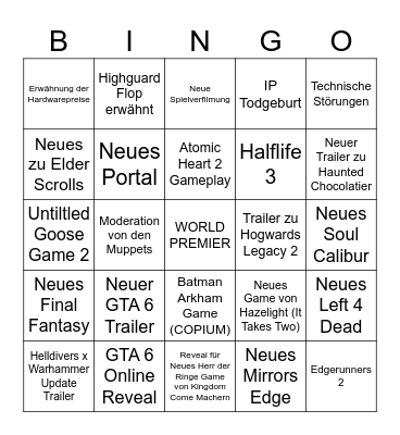 Summer Game Fest 2026 Bullshit Bingo Card