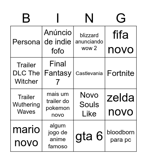 Bingo Card - Summer Game Fest 2026 Bingo Card