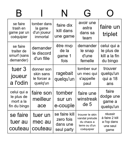 valorant fr bingo Card