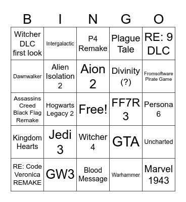 Summer Games Fest 2026 Bingo Card