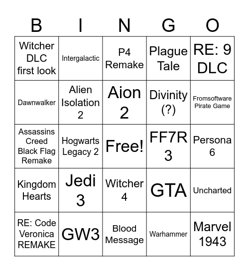 Summer Games Fest 2026 Bingo Card