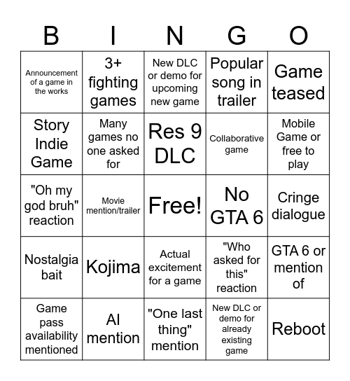 Summer Fest Bingo Card