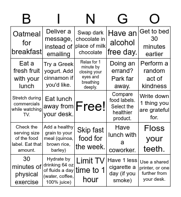 Downers Grove Wellness Bingo Card