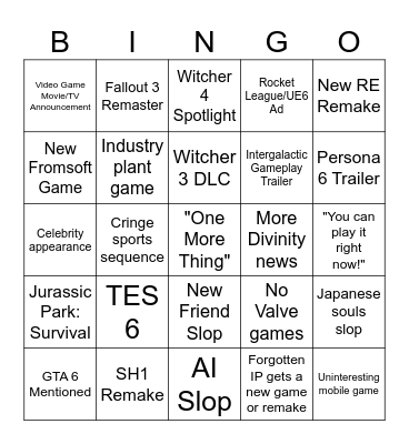 Summer Game Fest 2026 Bingo Card