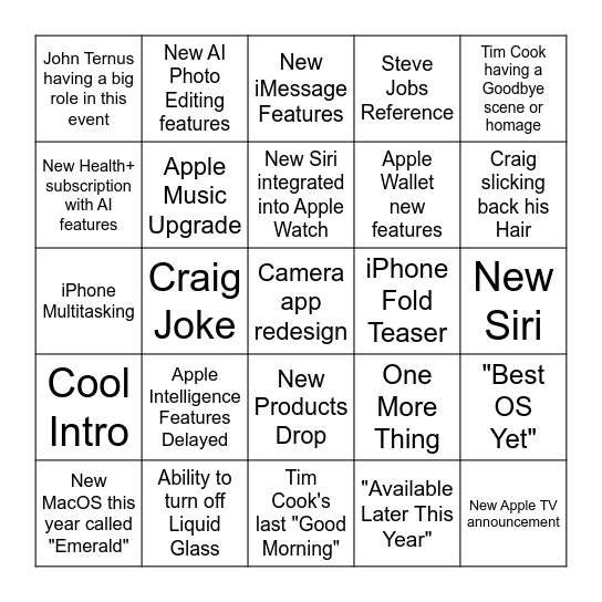  WWDC 26 Bingo Card