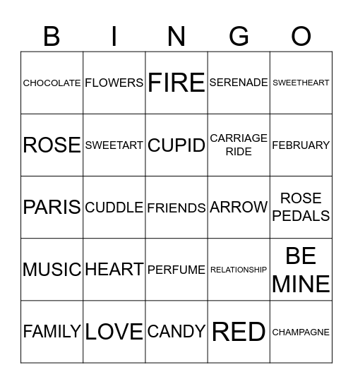VALENTINE Bingo Card