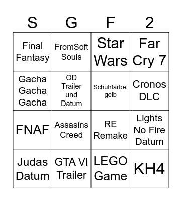 SGF 2026 Bingo Card