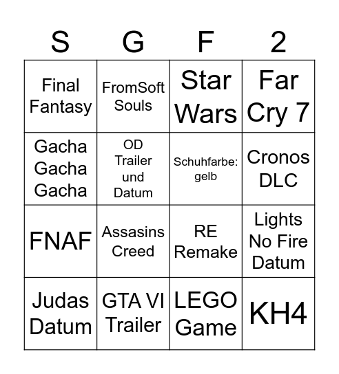 SGF 2026 Bingo Card