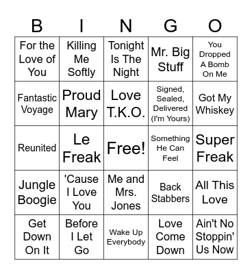 Old School Hits Mix Bingo Card