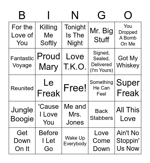 Old School Hits Mix Bingo Card