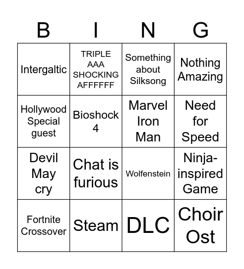 Summer Game Fest Bingo 2026 Bingo Card