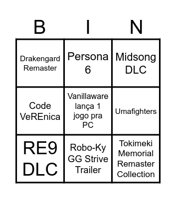 Festa de Jogos de Verão Bingo Card