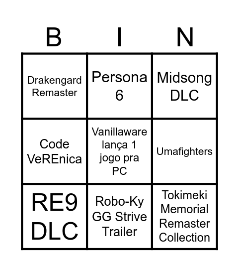 Festa de Jogos de Verão Bingo Card