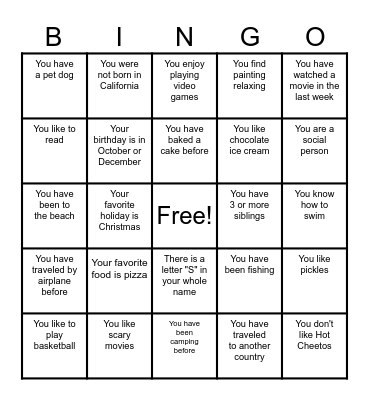 Social Skills Bingo Card