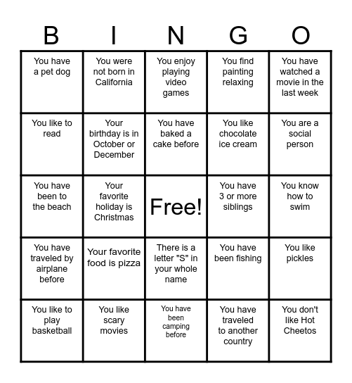Social Skills Bingo Card